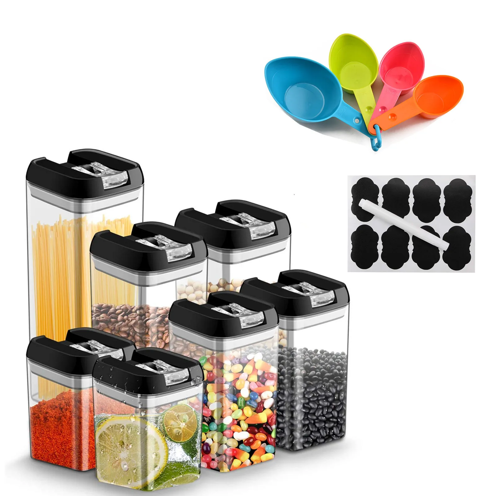 

7Pcs Plastic Food Storage Container Jar Set with Lid Kitchen Bulk Sealed Cans Refrigerator Multigrain Tank Container for Cereal