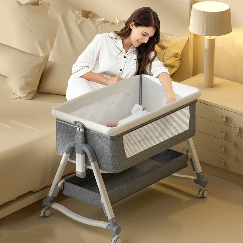 Baby Crib Portable Foldable Cradle Bedside Bed Mobile Baby Bed Sleeping Basket Newborn Stitching Big Bed