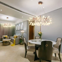 Artpad Nordic Hanging Living Room Chandelier Modern Kitchen Firefly Lamp Rose Gold/Black Branch Round Chandelier Lighting