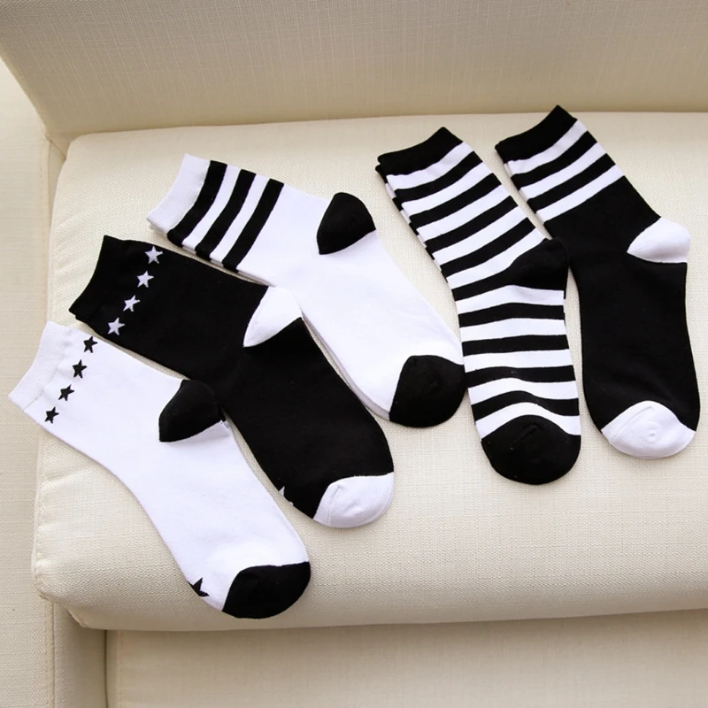 1 пара полосатых носков хлопковые носки в стиле хип-хоп унисекс черные и белые