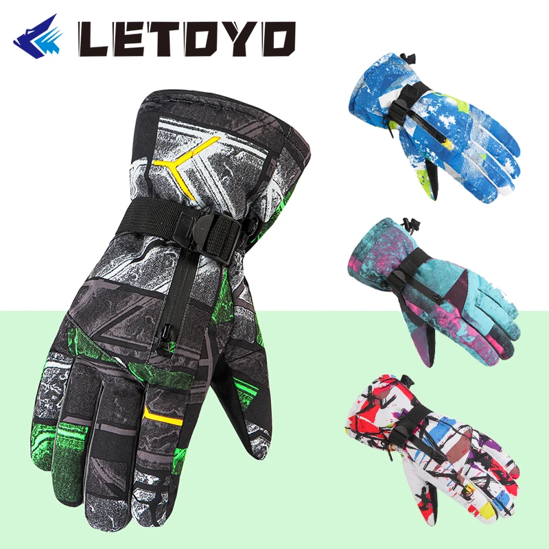 

Теплые лыжные перчатки для мужчин и женщин, Зимние флисовые водонепроницаемые теплые перчатки для сноуборда, 3 пальца, сенсорный экран для к...