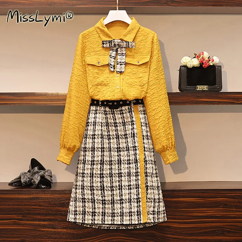 L 4XL размера плюс женский элегантный комплект из двух предметов осенняя одежда 2020