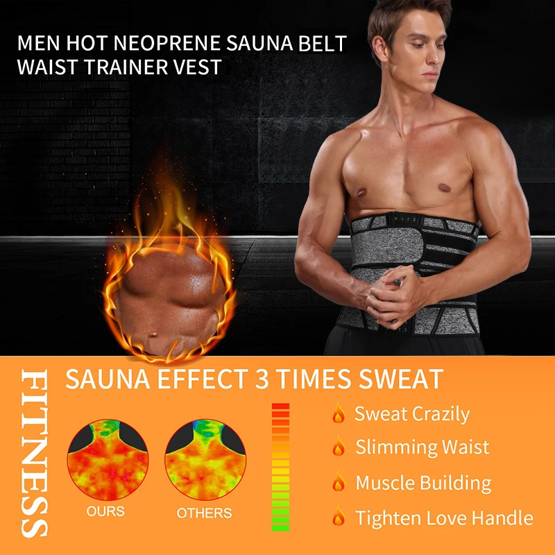 Men Sauna Waist Trimmer Belt Workout Waist Trainer Corset Sweat Belt with Adjustable Double Straps Support Neoprene Body Shaper