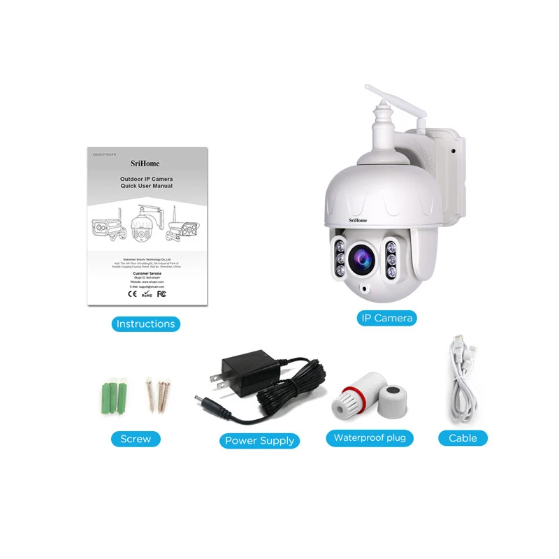 

SriHome SH028 3MP PTZ 5X Optical Zoom Outdoor IP Camera Waterproof Wifi Camera 360 P2P Two-Way Audio Wireless Surveillance Cam