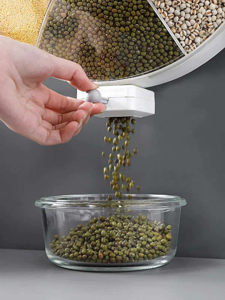

Wall Mounted Rotating Food Storage Box Kitchen Cereal Tank Home Rice Organizer Boxes Beans Container Miscellaneous Grains Cans