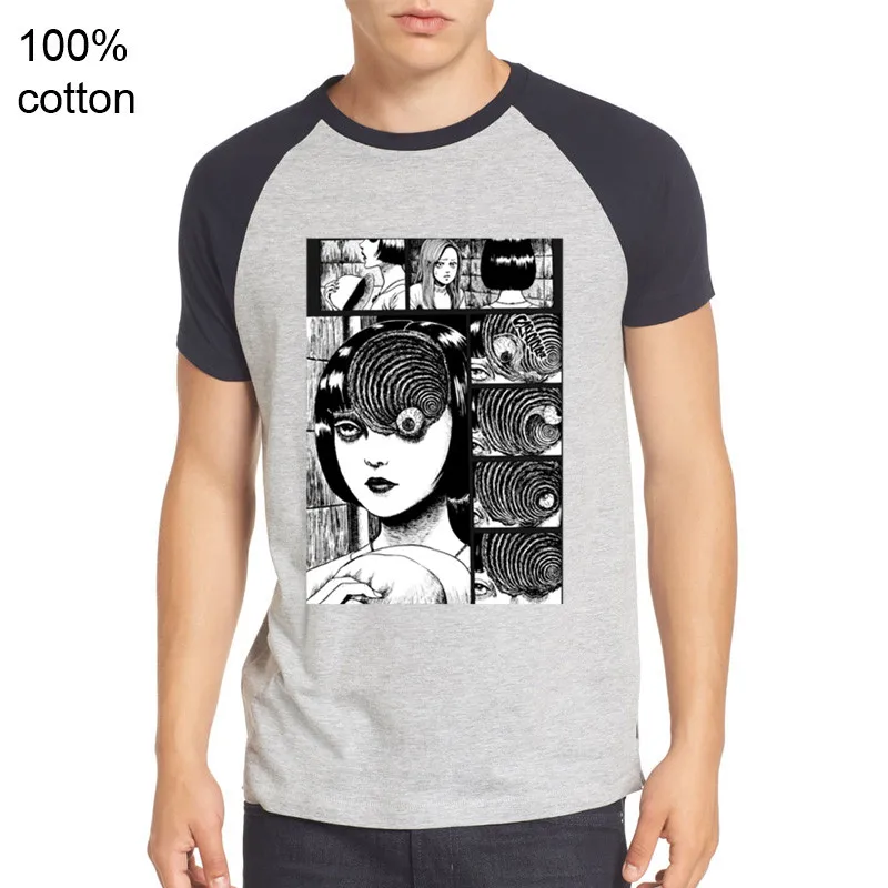 Uzumaki/хлопковая футболка для мужчин Junji Ito футболки ужас манга приталенная
