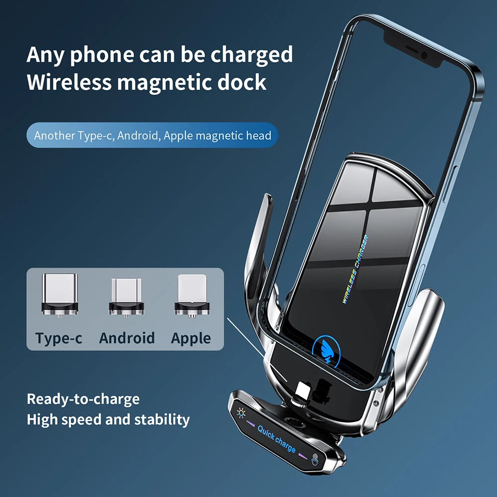 15w car wireless charger for iphone 13 12 samsung s20 note10 infrared automatic phone charge holder universal with magnetic head free global shipping
