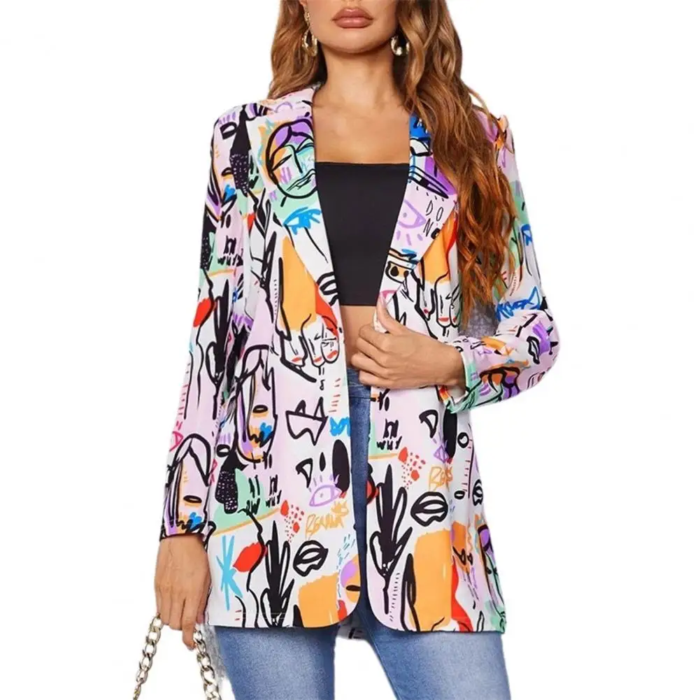 

Office Lady Blazer Contrast Color Print Single Button Turn-down Collar Autumn Winter Long Sleeve Formal Women Slim Coat Overcoa