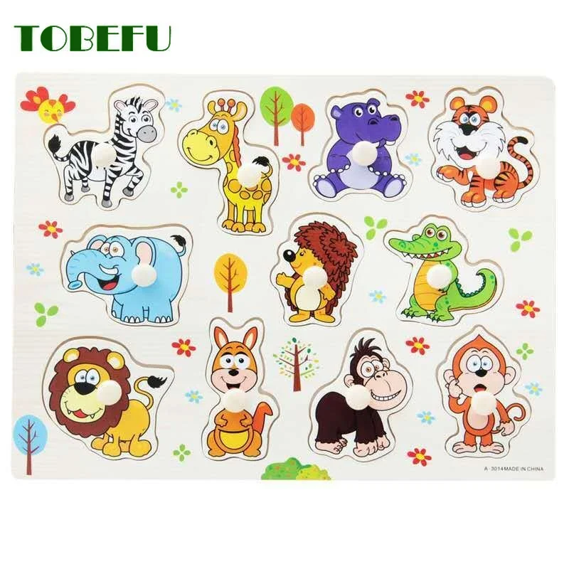 Деревянные головоломки Монтессори 3D мультяшный автомобиль животные фрукты