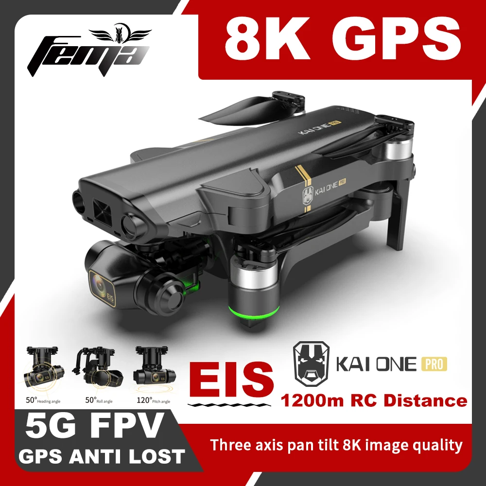 Квадрокоптер FEMA с камерой 8K стабилизация EIS KAI1 Pro 5G FPV 1 2 км бесщеточный 3 осевой