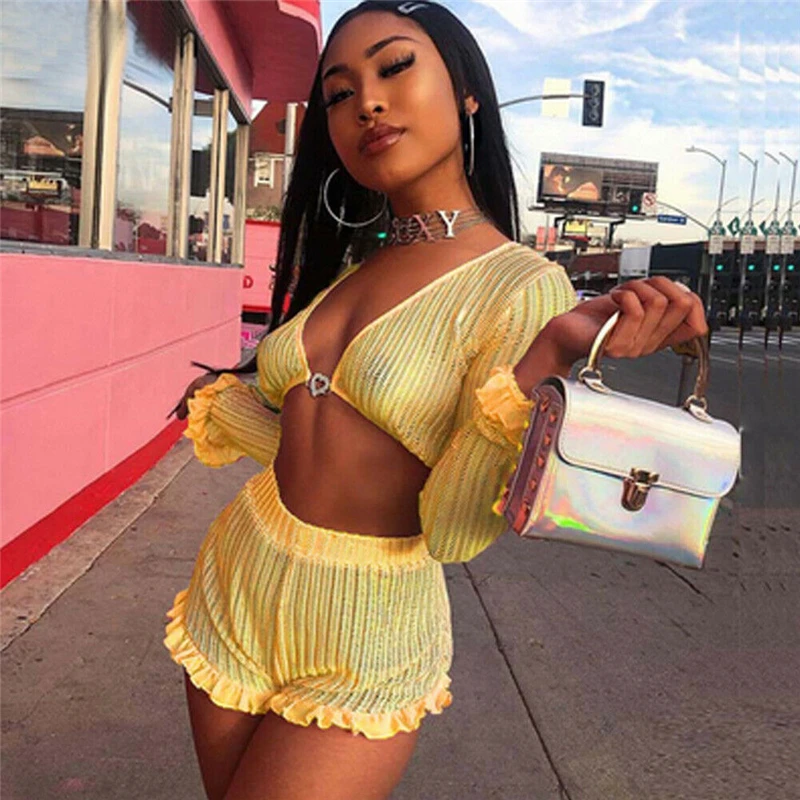 Новый женский сексуальный клубный комплект из двух предметов одежды прозрачная