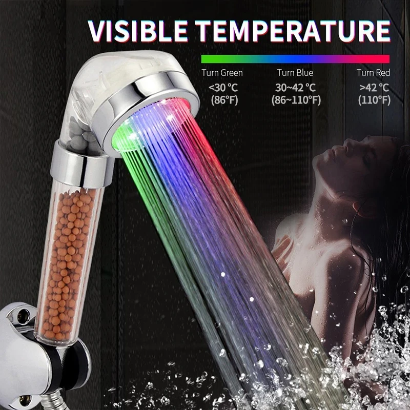 VEHHE светодиодный регулятор температуры воды душевая головка RGB светильник высокого давления спа Ванная комната Душ Анионный фильтр шар экономия воды
