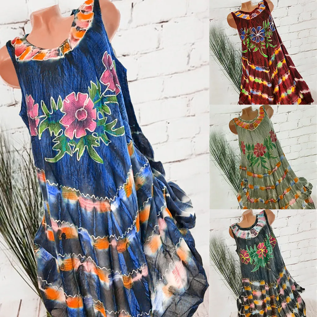 Женское летнее платье SAGACE повседневное пляжное без рукавов с круглым вырезом и