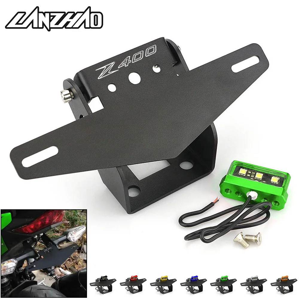 

Motorcycle License Plate Frame Mount Holder Bracket With LED Light for Kawasaki Z400 2017 2018 2019