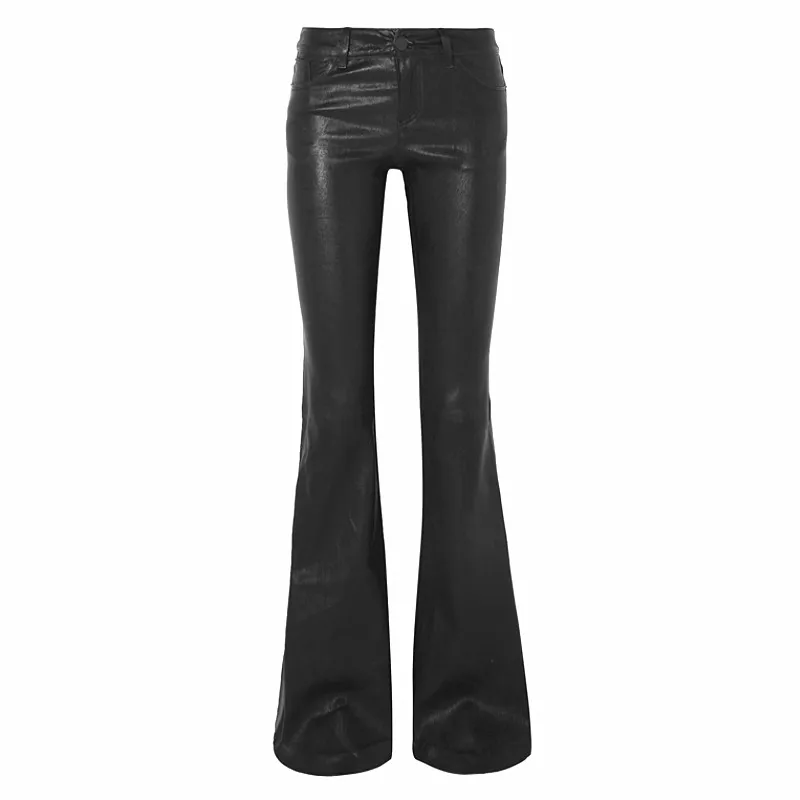 DEAT 2021 new high waist flare feet bottoms PU leather zippers slim pants autumn and winter fashion trousers WP11401L