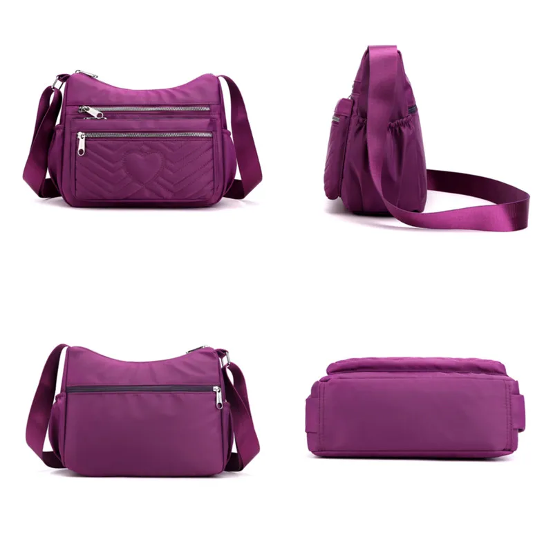 Women Handbags Messenger Bag Washed Nylon Lightweight Waterproof Shoulder Bags Fashion Zipper Crossbody Bag Purse