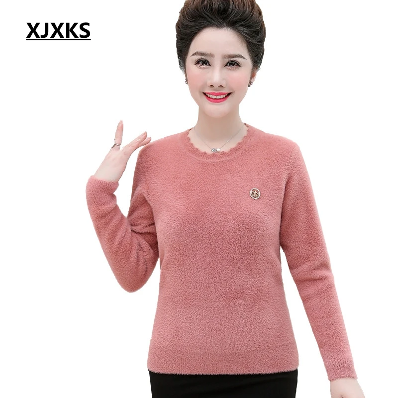 XJXKS ropa mujer Invierno свитер большого размера элегантный кашемировый пуловер с длинными рукавами универсальные пушистые пуловеры женский свитер
