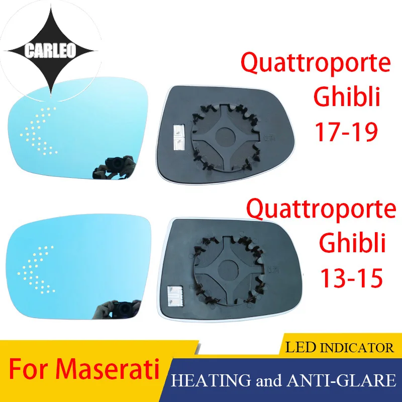 

Car Side View Mirror Lens for Maserati Ghibli Quattroporte Blue HD Glass Large Angle view Heating Function& LED Indicator Light