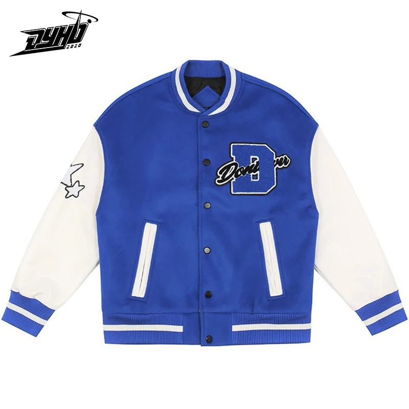 2021 хип хоп колледж Куртки мужские пушистые звезды буквы вышивка Цветные Блоки