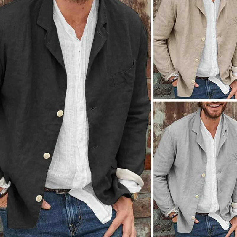 

S2CITYLIFE European And American Men's Clothing Spring And Autumn Casual Cotton And Linen Loose Suit Jacket