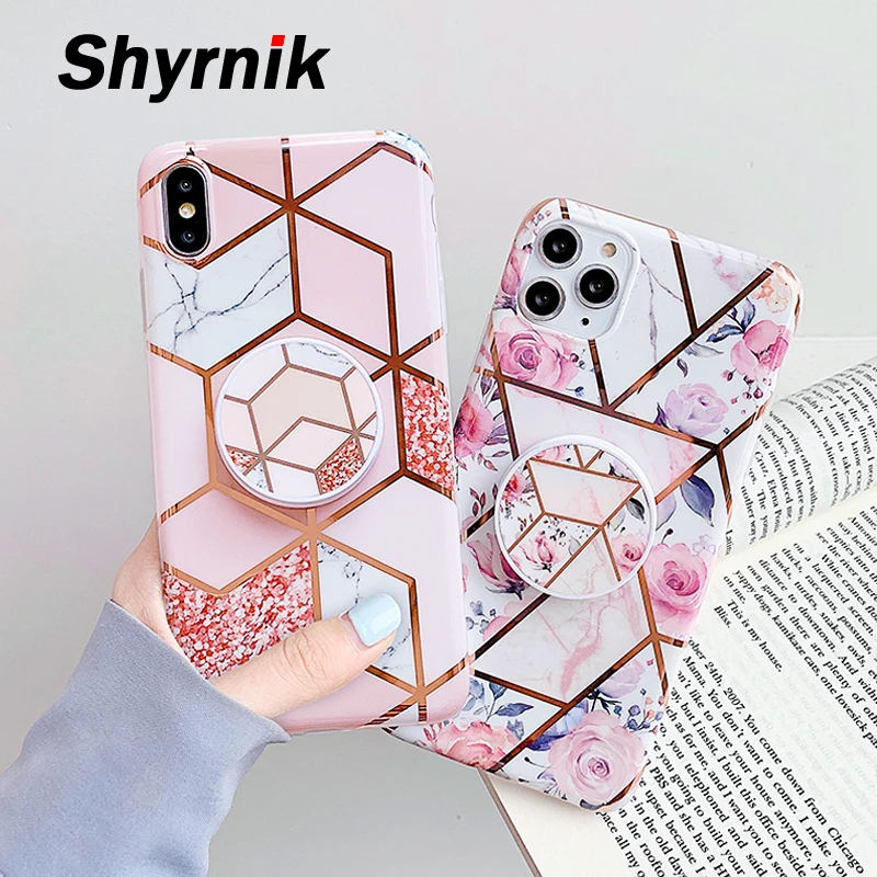 Чехол-подставка с держателем для iphone 12 Mini 11 Pro Max XS XR 7 8 + чехол телефона на розовом