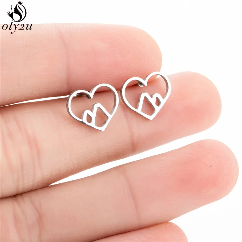 Oly2u из нержавеющей стали маленькие серьги горной породы двойные пиковые гвоздики