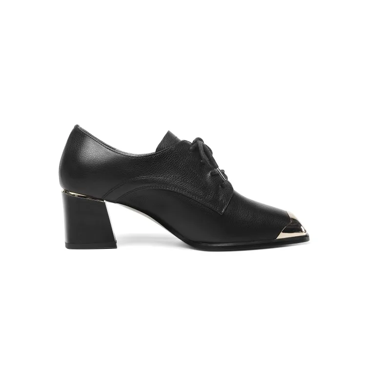 

MLJUESE 2020 women pumps Cow leather autumn spring square toe black color lace up high heels party dress size 34-43
