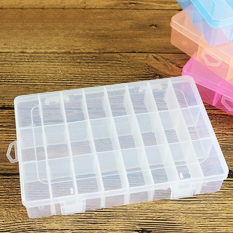 

24 Grids Compartments Plastic Box Jewelry Bead Earring Case Cover Storage Container Organizer
