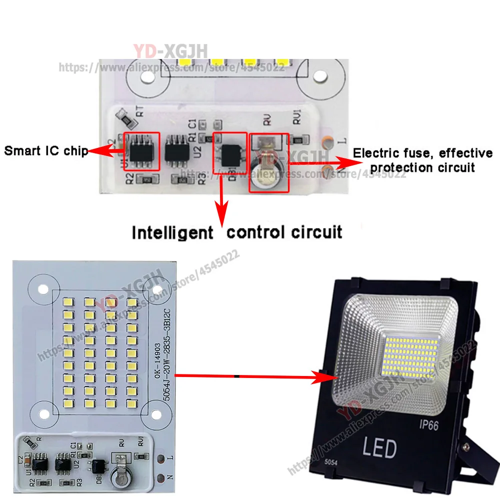 20W30W50W100W150W200W умная IC SMD чипы Светодиодные лампы SMD2835 AC220V 5054 DIY для наружного