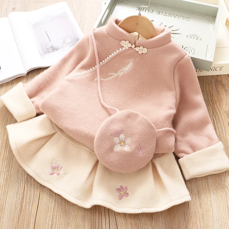 Зимний костюм принцессы для девочек детская верхняя одежда с вышивкой шерстяная