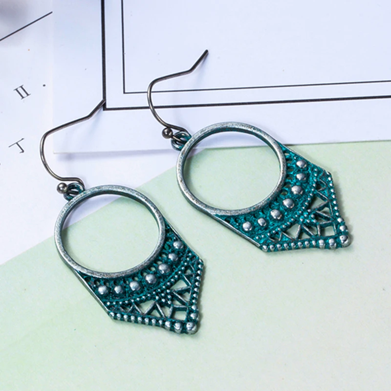 Антикварные винтажные модные серьги 2019 boho зеленые большие висячие для