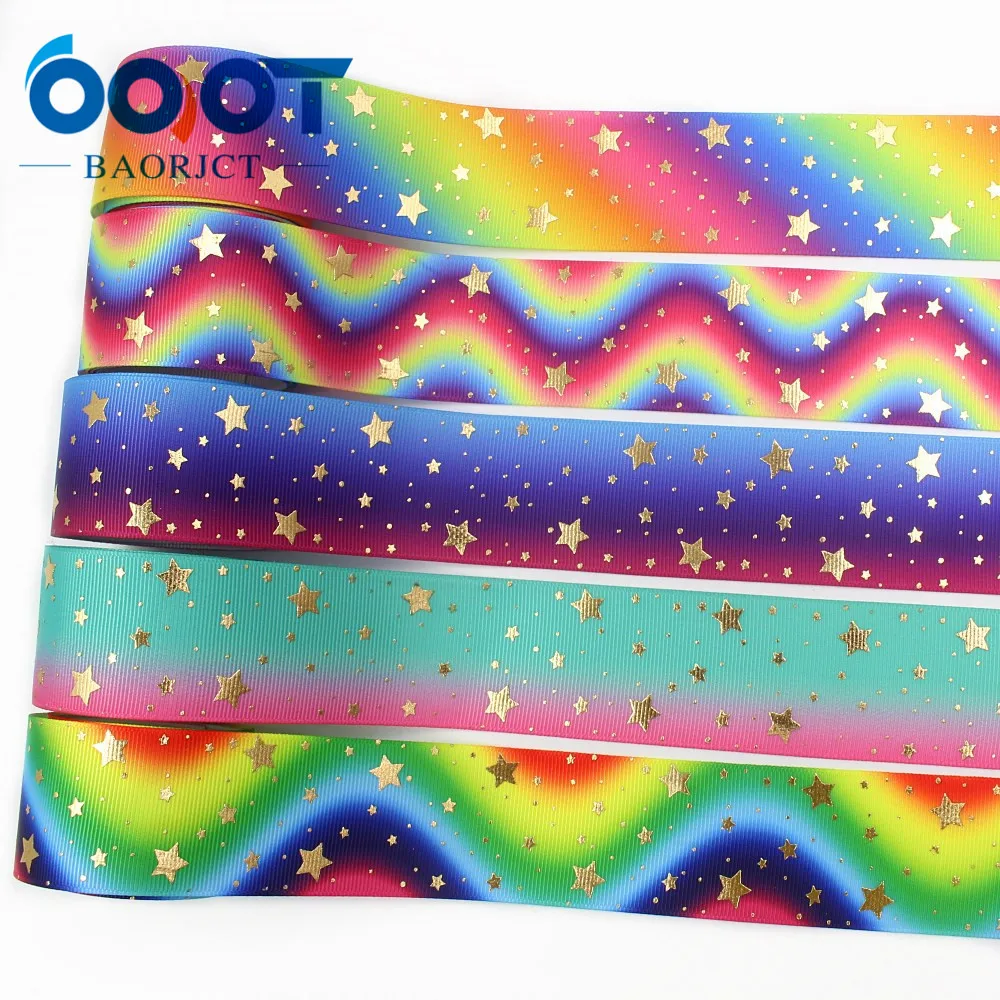 OOOT BAORJCT I-19917-2179, 38 мм, 10 ярды/lote Estrelas coloridas горячего тиснения корсажные ленты, лук кепки DIY Аксессуары декор