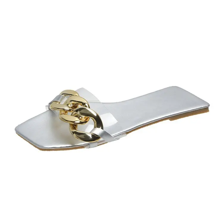 Gold Summer Transparent Slippers Chain Jelly Shoes Soft Casual Wild Women Comfort Ladies Beach PVC Slides Female Shoes 2021 New