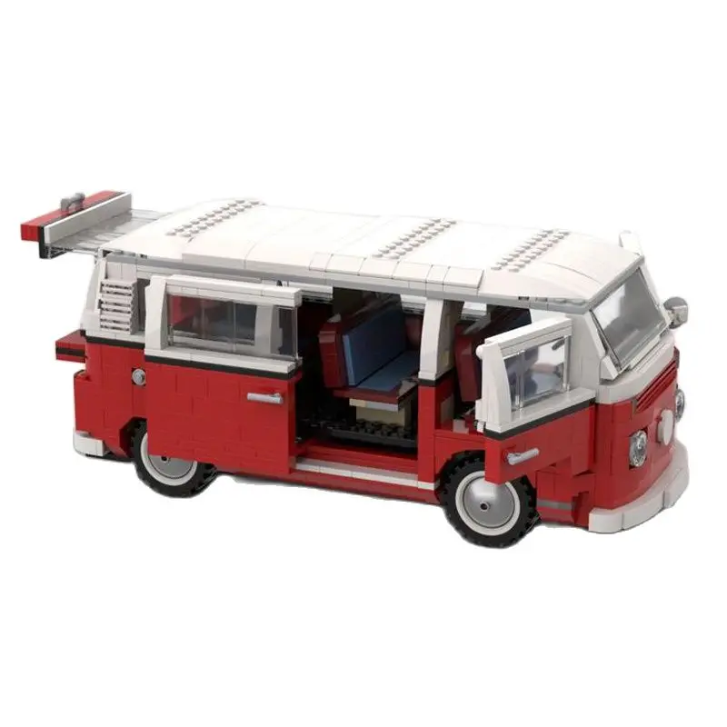Новый автомобильный фургон MOC VW T2 Red Ver. Модифицированный из 10220 г. набор