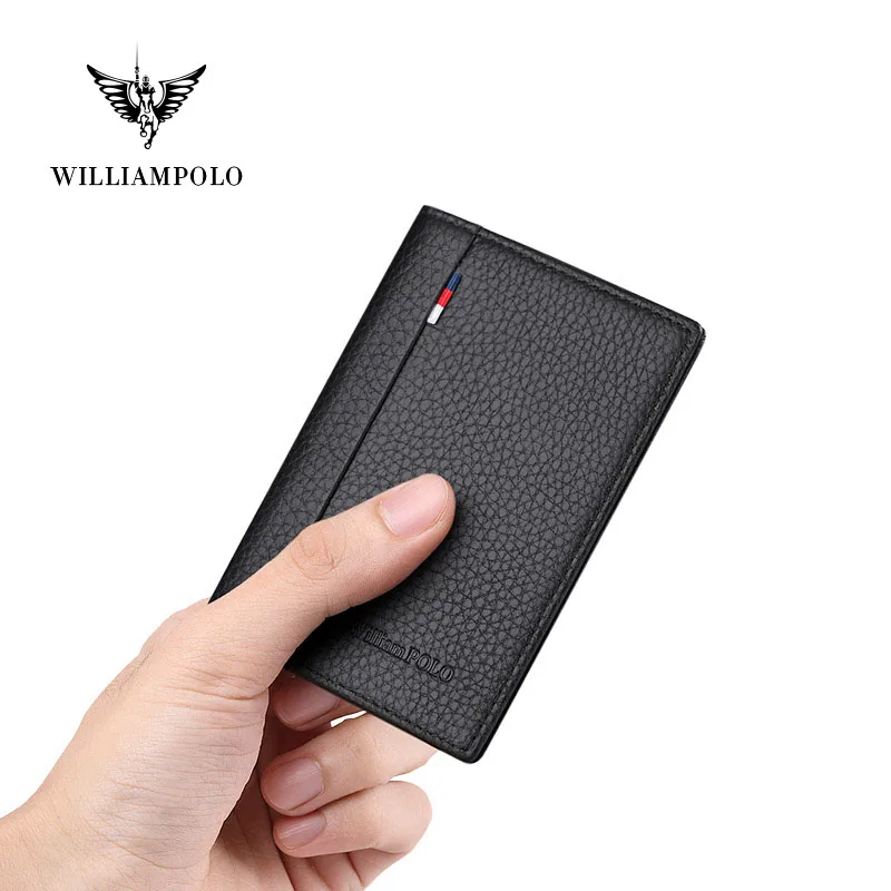 Тонкий мини-кошелек WILLIAMPOLO для мужчин и женщин кожаный джинсовый бумажник с