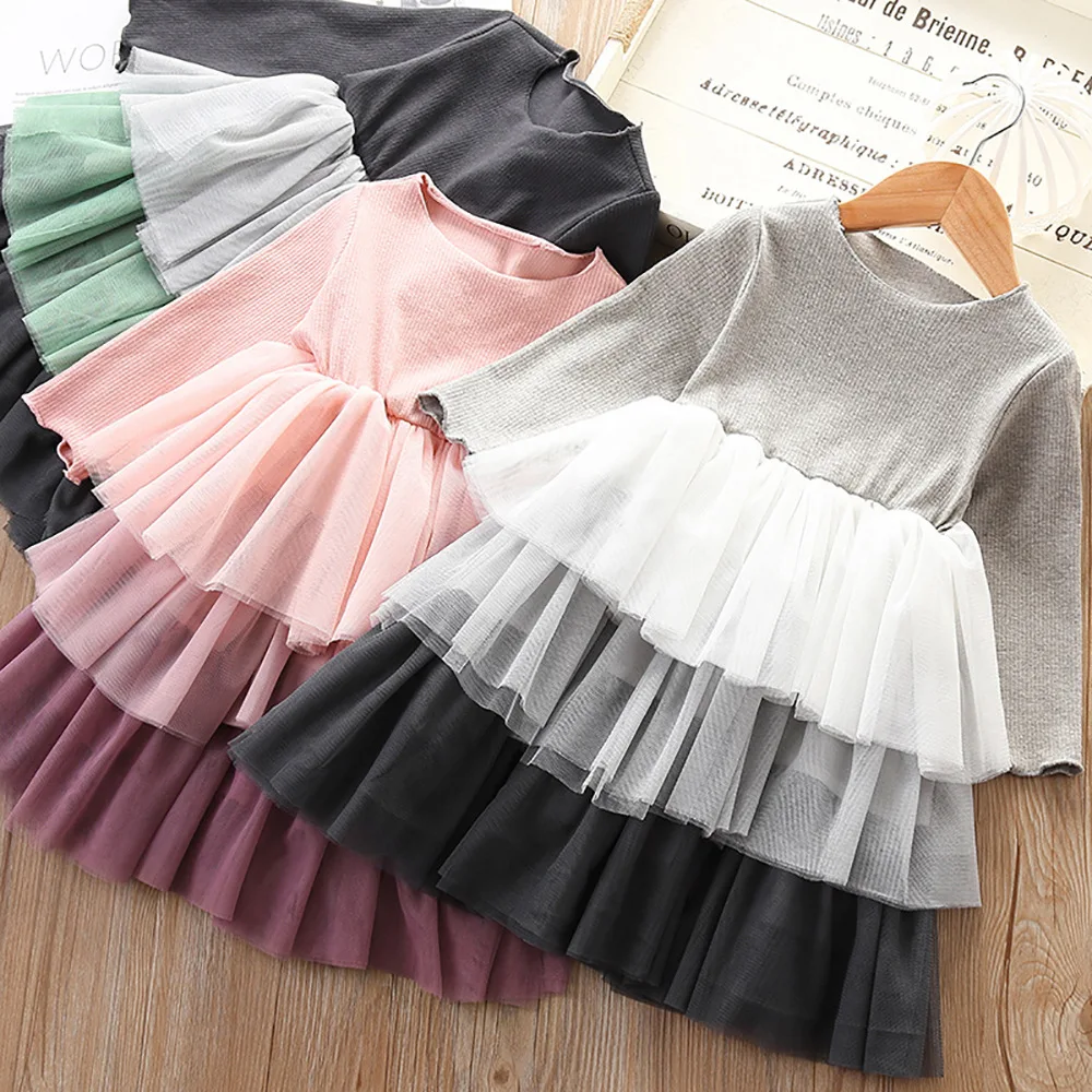 Baby Girl Dress Long Sleeve Layered Lace Princess Dresses Casual Clothes Birthday Party Newborn Infant Girls | Детская одежда и