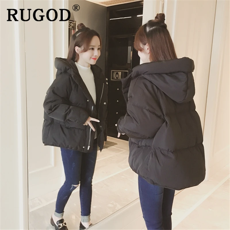 RUGOD/осень-зима, однотонное хлопковое Женское пальто в Корейском стиле, короткое, стильное, милое, студенческое, свободное, уличная,, плюс размер, стеганое пальто
