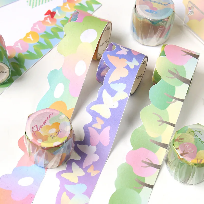 Korean Ins Flower Butterfly Washi Tape Cute Rainbow Sticker Card Photo DIY Stationery Decorative Tapes School Supplies