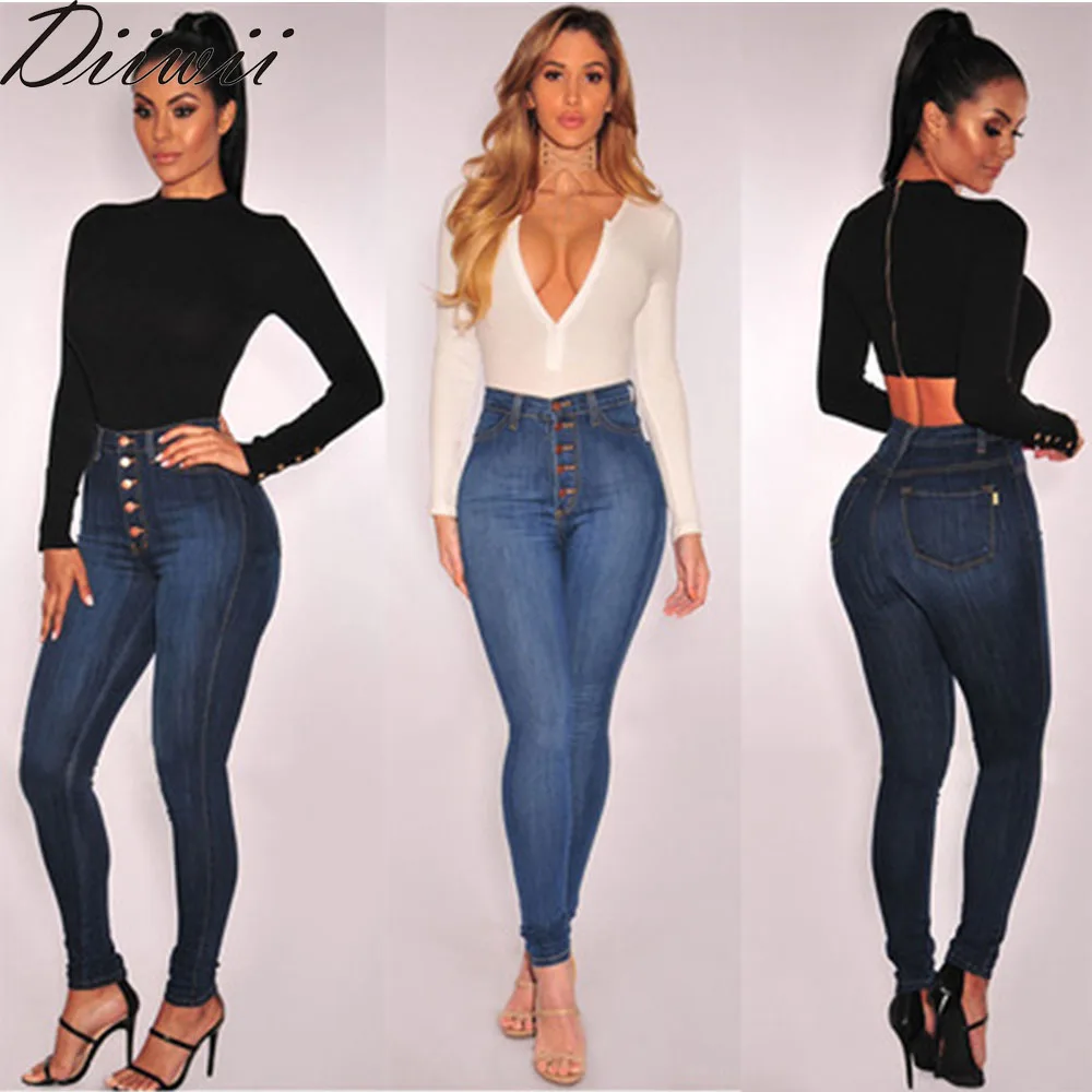 

Diiwii Jeans Women High Waist Push Up Elastic Size Stretch Ladies Mom Female Washed Denim Skinny Pencil Pants
