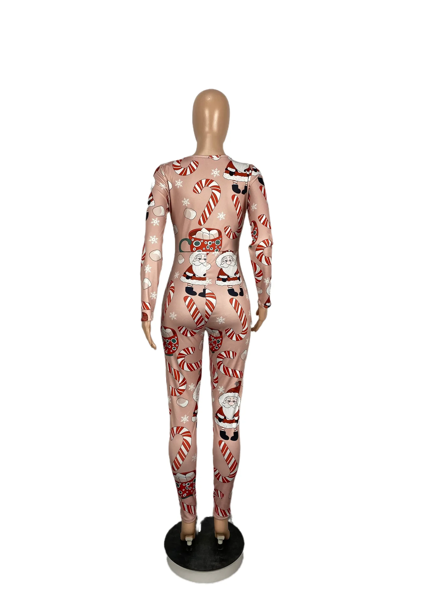

Zoctuo Christmas Print Jumpsuit For Women Zip Pajamas Sexy Jumpsuit V Neck Long Sleeve Skinny Romper Club Overall One Piece