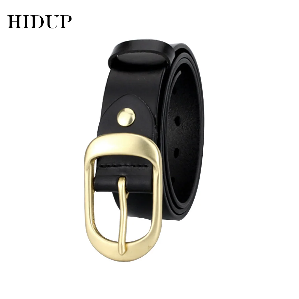 HIDUP Top Quality Design 100% Cowhide Leather Belt Brass Arrow Pin Buckle Metal Belts Men Casual Style Jeans Accessories NWWJ141