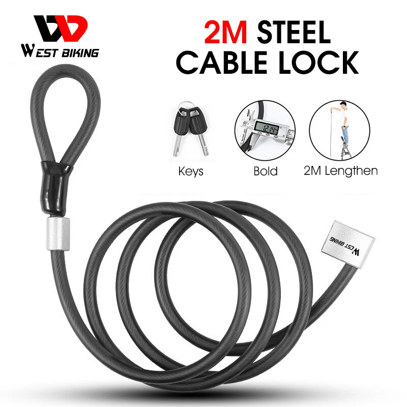 

WEST BIKING 2M Lengthen Bike Lock Anti Theft Security MTB Road Bicycle Cable Lock Electric Bike Motorcycle Cycling Accessories