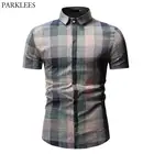 Мужская клетчатая рубашка с коротким рукавом, повседневная хлопковая рубашка на пуговицах, мужская деловая Рабочая Рубашка, Мужская сорочка, 3XL
