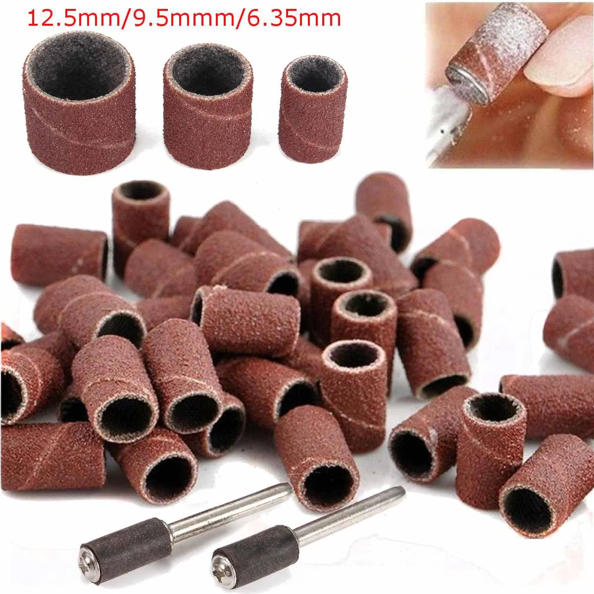 

100Pcs Replacement Refills Sanding Bands +2Pcs Bands Mandrel Rotary Nail Drill Bits Tool Kit For Glass Woods Fiber Grinding Too