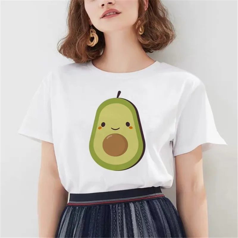 

Maycaur Hot Avocado Pocket Print Tshirts Kawaii Fashion Printed Women Tshirt O-neck Short Sleeve Tshirt White Tops Female Clothe