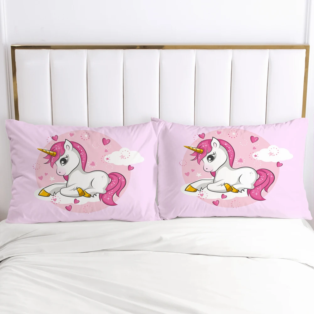 

3D Unicorn 2PCS Pillow Cases Cartoon Decoration Throw Pillow Cover Bedding PillowCase For Baby Kids Child Girls Boys 65x65 80x80