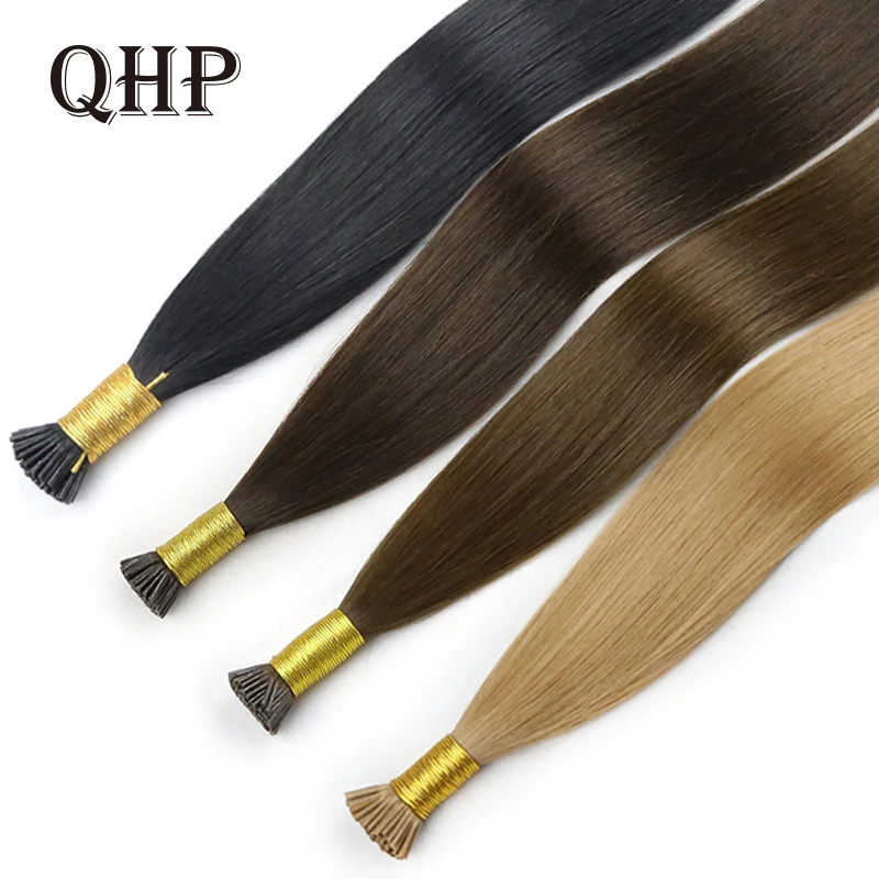 Прямые волосы QHP машинное производство наращивание волос Remy 50 шт./компл. прямые
