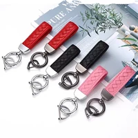 2022 luxury genuine leather lanyard keychain men women square pattern gunmetal buckle car key ring holder jewelry