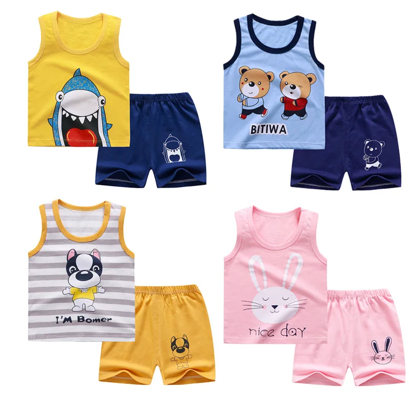 Infant Baby Clothing Sets Summer Cotton Sleeveless Tops+Short 2pcs Kids Vest Suits Boys Girls Clothes Outfit A0093 | Детская одежда и