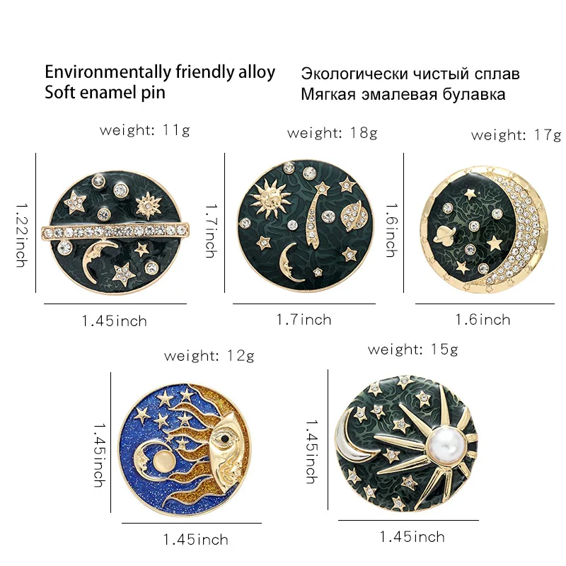 

Rhinestone Sky Blue Star Moon Sun Star Galaxies Brooches for Women Fashion Badge Pins Starry Sky Planet Jewelry Gift Wholesale